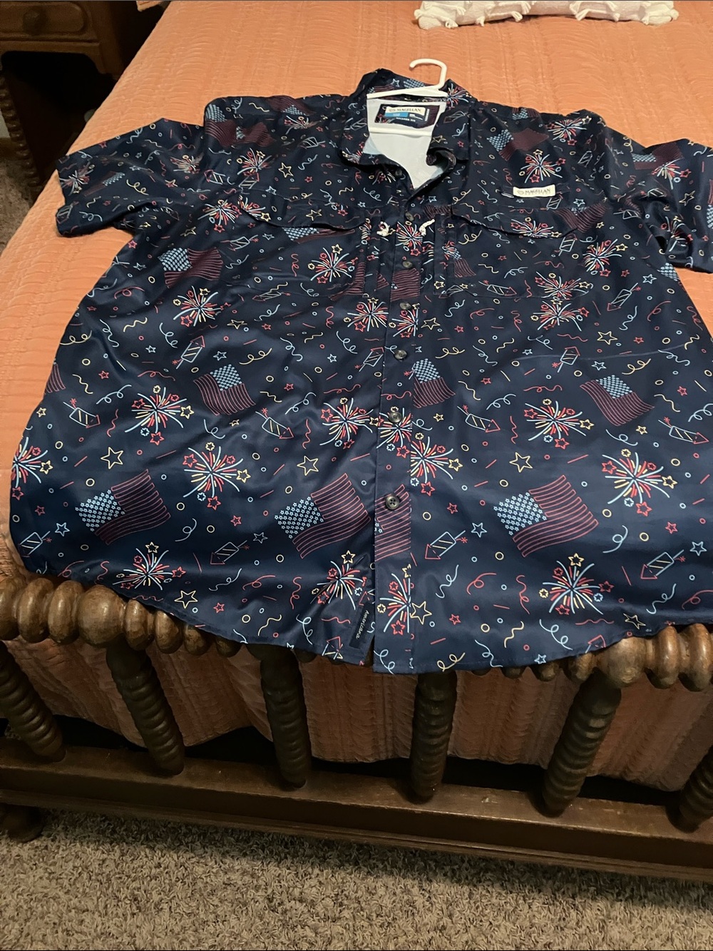 Magellan Men's Navy Patriotic Button-Up Shirt with Flag & Firework Print 2XL